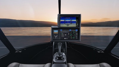 The inside cockpit of the helicopter.
