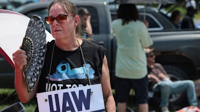 Assembly line worker Sheila Buckley on the picket line in Wentzville, Mo.