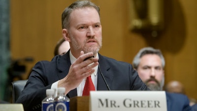 Jamieson Greer, President Donald Trump's nominee to be United States Trade Representative, with the rank of Ambassador, appears before the Senate Committee on Finance for his pending confirmation on Capitol Hill, Feb. 6, 2025, in Washington.