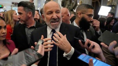 Commerce Secretary Howard Lutnick speaks with reporters at the Capitol in Washington, March 4, 2025.