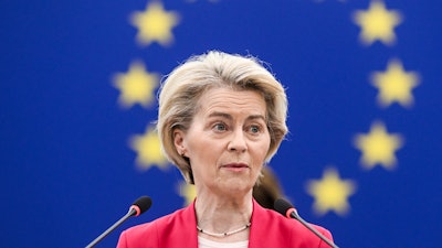 European Commission president Ursula von der Leyen addresses the European Parliament, Strasbourg, France, March 11, 2025.
