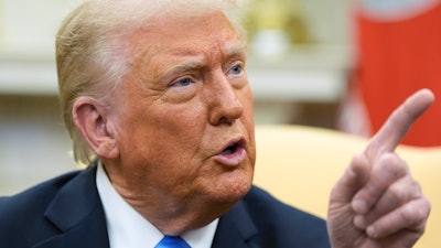 President Donald Trump speaks during a meeting with Jordan's King Abdullah II in the Oval Office at the White House, Tuesday, Feb. 11, 2025, in Washington.