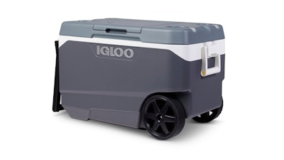 This photo provided by U.S. Consumer Product Safety Commission shows an Igloo 90 Qt. Flip & Tow Rolling Cooler that has been recalled across the U.S., Mexico and Canada due to a handle hazard that has resulted in a dozen fingertip injuries, including some amputations, Thursday, Feb. 13, 2025.