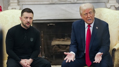 President Donald Trump, right, meets with Ukrainian President Volodymyr Zelenskyy in the Oval Office at the White House, Friday, Feb. 28, 2025, in Washington.