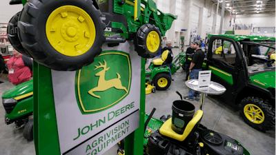 This Feb. 23, 2018 file photo shows John Deere products.