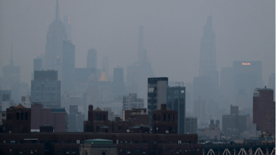A thick haze hangs over Manhattan in New York on July 20, 2021.